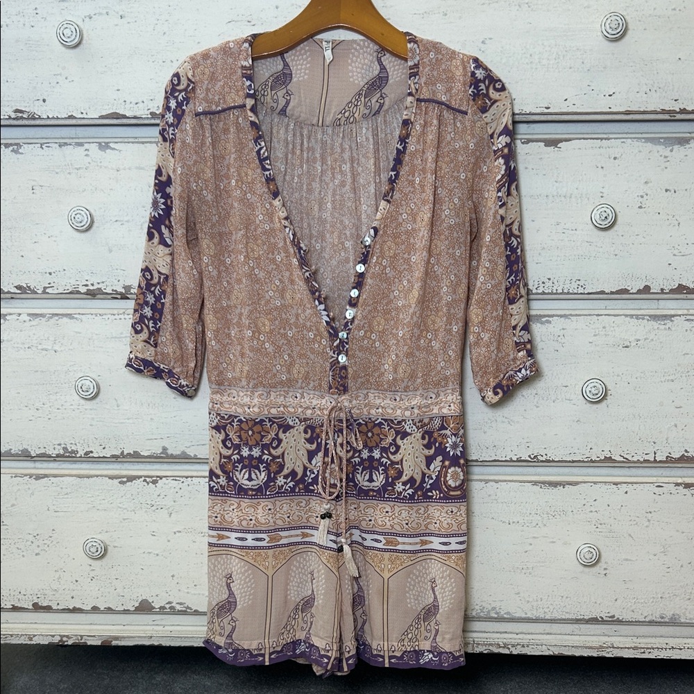 Spell & The Gypsy Xanadu Playsuit Gold Dust Purple Peacock Romper XS